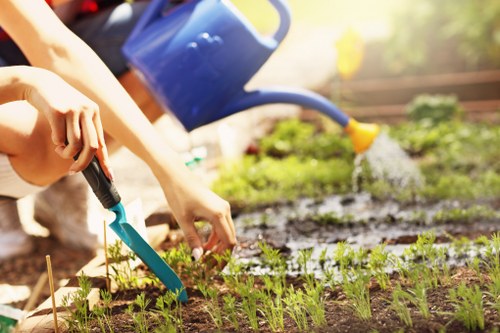 Landscaping team preparing a garden service booking agreement
